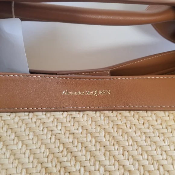 NWT - Alexander McQueen Large Leather Raffia Bow Bag Natural Tan - Picture 12 of 16